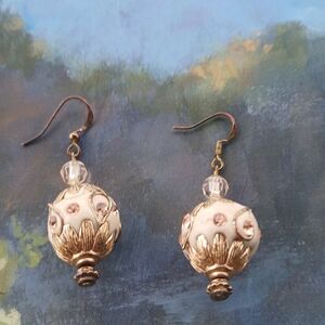 Vintage-Inspired Gold and Cream Drop Earrings